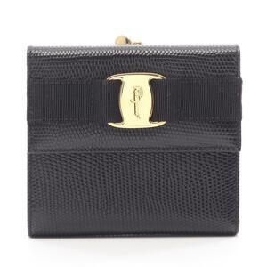 Salvatore Ferragamo Vara Bow Leather Trifold Wallet Black